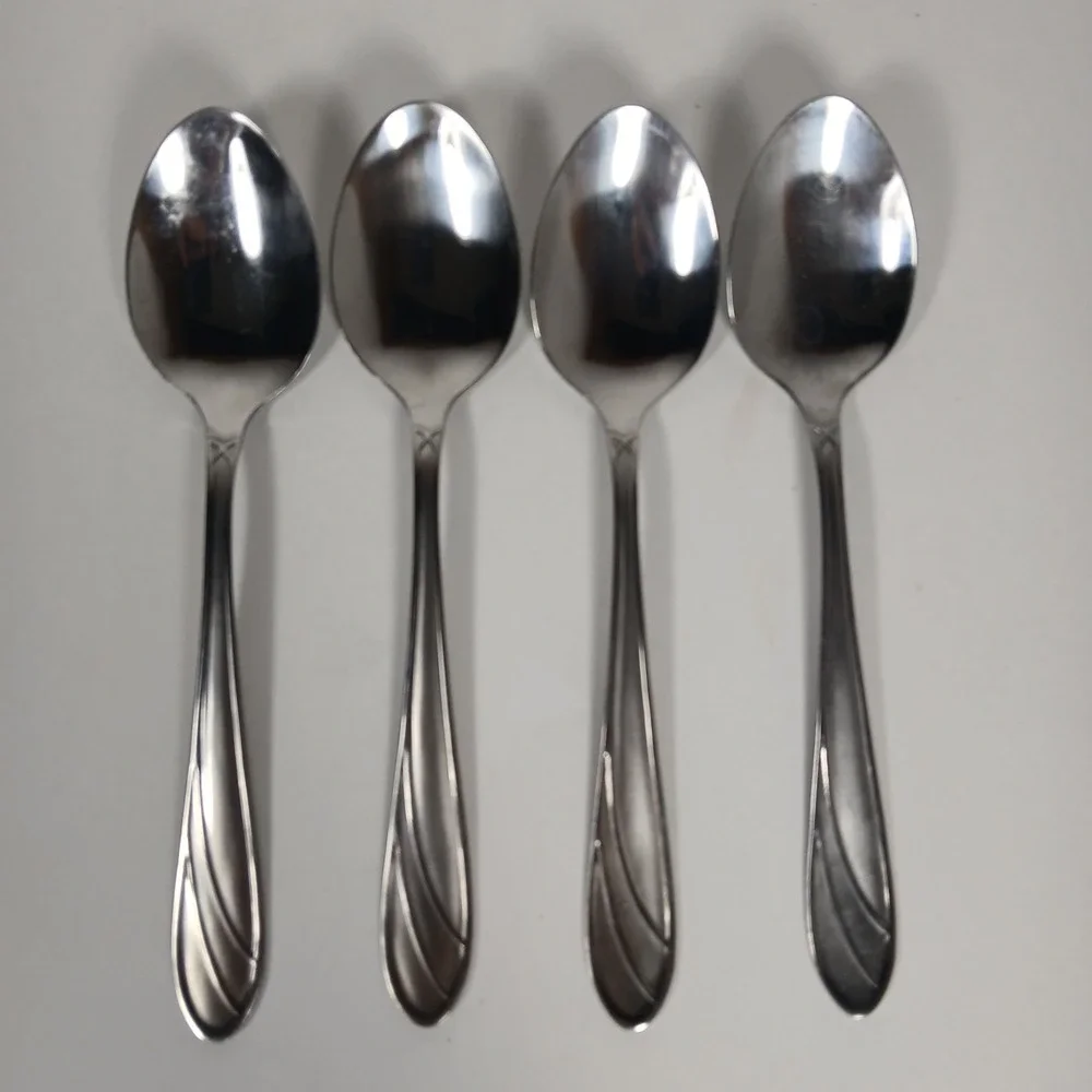 (4) Cambridge Medina Soup Spoon Stainless Steel Silverware Glossy Satin Frosted